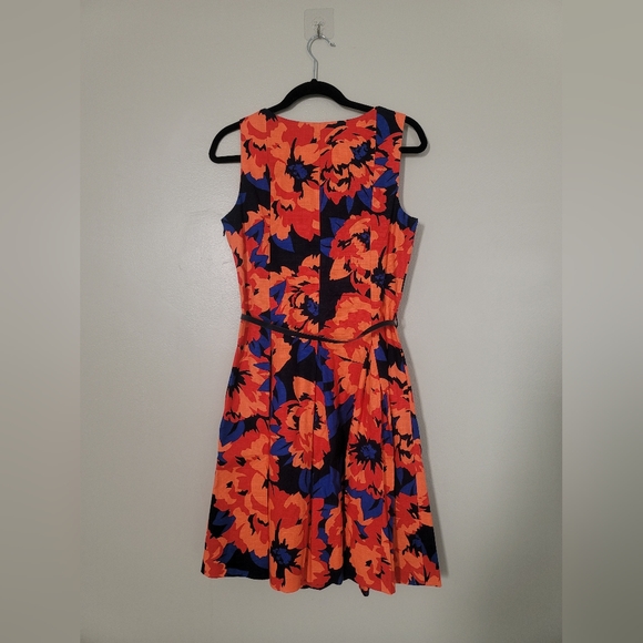 Tommy Hilfiger Floral Navy blue Cocktail Dress Size 8 with Belt 98% cotton - Picture 9 of 10
